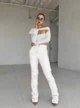 Imitation Leather Trousers High Waist-pack Feet Pants