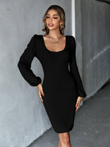 Knitted Sexy Backless Long-sleeved Dress