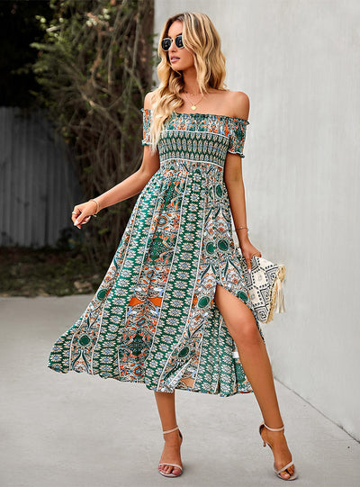 Off the Shoulder Bohemian Split Dress