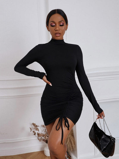 Sexy Backless Pleated Knitted Long Sleeve Dress