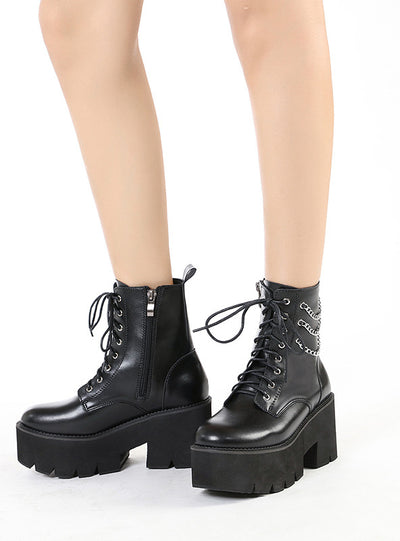 Pearl Chain Thick Bottom Side Zipper Women's Boots