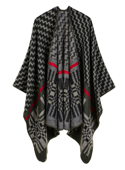 Cross Wavy Geometry Cashmere Shawl Cape
