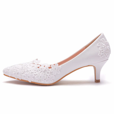 Flower White 5cm High-heeled Bridal Shoes
