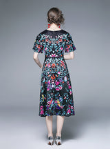 Printed Lotus Leaf Sleeves Dress