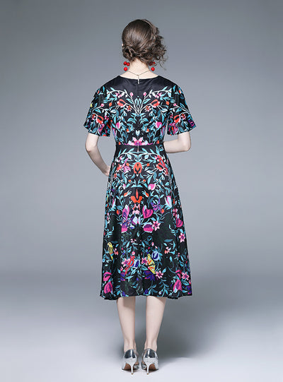 Printed Lotus Leaf Sleeves Dress