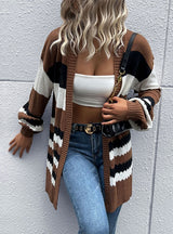 Striped Color Matching Sweater Coat