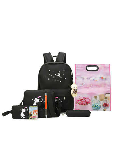  8Pcs Cute Animal Star Printing Canvas Backpack 