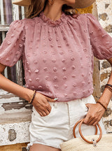 Casual Short-sleeved Pink Chiffon Shirt