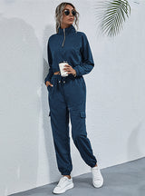 Solid Color Stand-up Collar Shirt Sports Suit