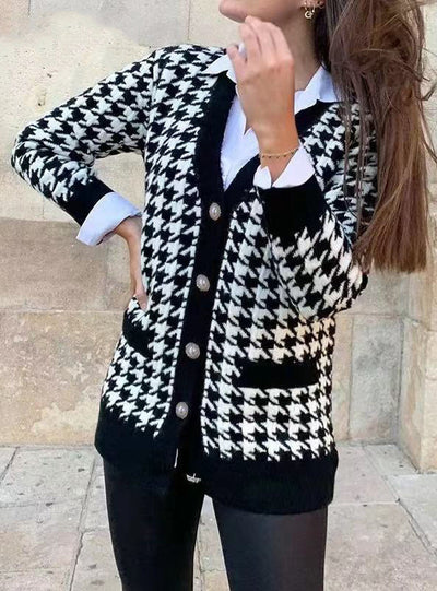 Women Button Black Long Sleeve Sweater