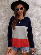 Spliced Sweater Long Sleeve Casual Top