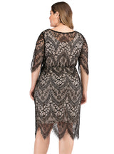 Large Size Lace Contrast Mini Dress