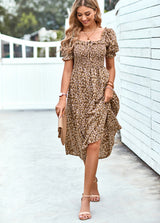 Casual Square Collar Floral Dress