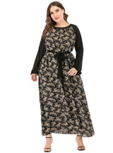 Spliced Round Neck Long Sleeve Print Large Size Dress
