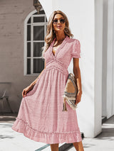 Sexy V-neck Printed Chiffon Big Swing Dress