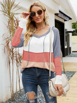 Long Sleeve Loose Hollow Contrast Knitted Sweater