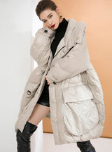 Long Double Zippered Padded Loose Down Jacket