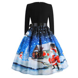 Retro Christmas Printed Long Sleeve Dress