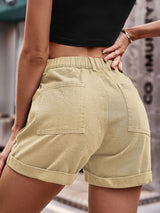 Three-dimensional Pocket Elastic Waist Denim Shorts