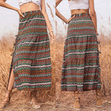 National Wind Print Lace-up Skirt
