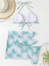 Snakeskin Three-piece Cross-tether Hip-wrapped Swimsuit