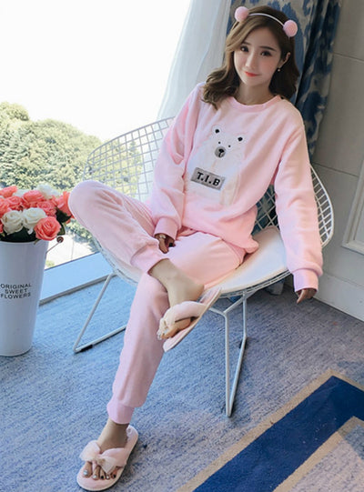 Polar Bear Pink Velvet Long Sleeve Pajamas Set
