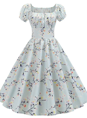 Retro Short Sleeves Printed Dress