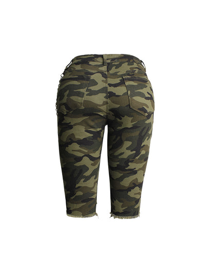Stretch Camouflage Ripped Jeans