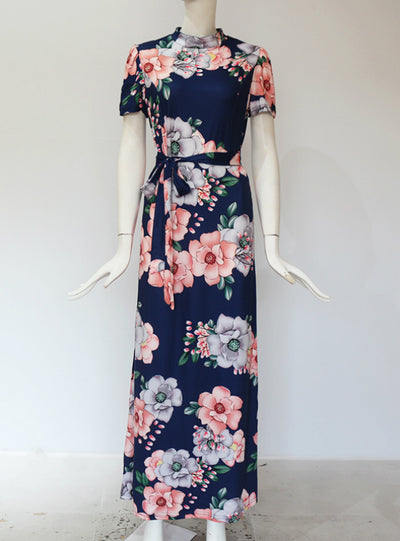 Floral Print Boho Style Short Sleeve Bandage Party Dress