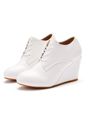 White Heeled Lace-up Heeled Boots