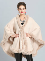 Fox Like Fur Collar Knitted Cape Coat With Large Shawl