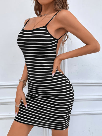 Sexy Backless Striped Suspender Dress