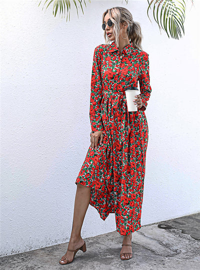 Floral Flower Print Long Sleeve Womens Dress