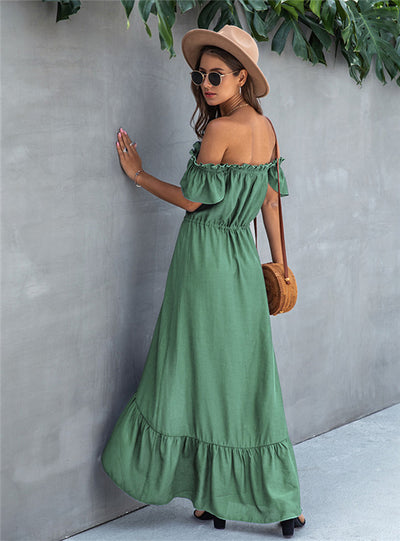 Off Shoulder Women Strapless Backless Ruffle Dress