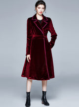 Women Long Sleeve Velvet Long Coat
