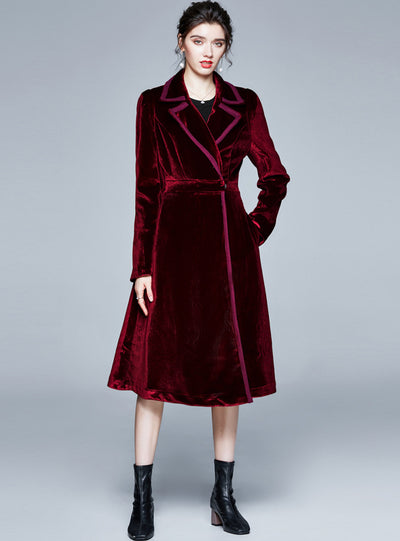 Women Long Sleeve Velvet Long Coat