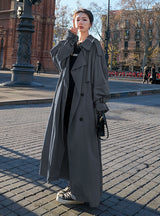Women's Trench Coat Double-Breasted Belted Lady Cloak