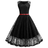 Retro Round Neck Lace Big Swing Dress