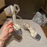 Thick-heeled Rhinestone Sandals