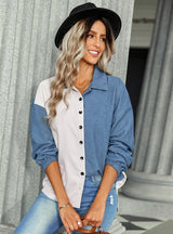 Contrast Color Matching Loose Shirt Coat