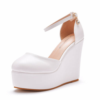 White Wedge Thick Platform Sandals