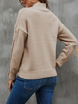 Button Coat Solid Color Half Turtle Neck Sweater