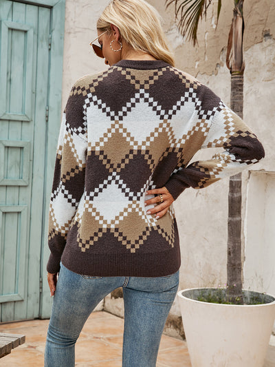 Color Matching Pullover Diamond Check Sweater