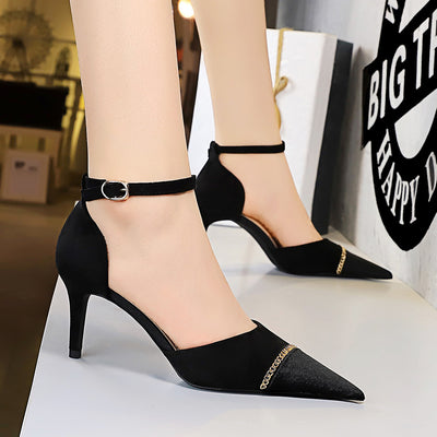 Shallow Pointed Metal Chain Sandals