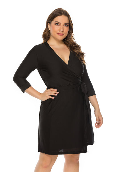 Short V-neck Long Sleeve Plus Dress