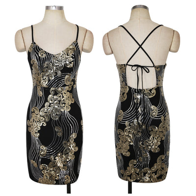 Sexy Sleeveless V-neck Sequined Dress