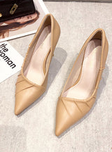 PU Fabric Pointed Thin Heel Shallow Shoes