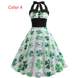 Retro Sleeveless Four-leaf Clover Print Dress