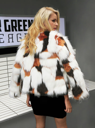 Fluffy Faux Fur Coat Women Warm Long Sleeve
