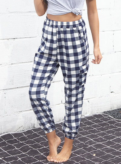 Women Plaid Pencil High Waist Pants